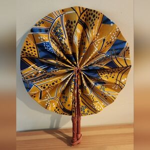 Colorful Handheld Fan with Geometric Design African Ankara